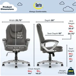 Office Chairs*Serta Amplify Ergonomic Faux Leather Swivel Executive Chair, Light Gray (43673C)