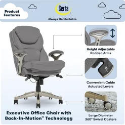 Ergonomic Chairs*Serta Claremont Ergonomic Faux Leather Swivel Executive Chair with Back in Motion Technology, (44186A) Gray