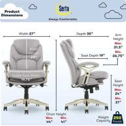 Ergonomic Chairs*Serta Claremont Ergonomic Fabric Swivel Executive Chair with Back in Motion Technology, (44186D) Light Gray