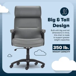 Office Chairs*Serta Comfort Big & Tall Ergonomic Bonded Leather Swivel Executive Chair, Gray (CHR10131C)