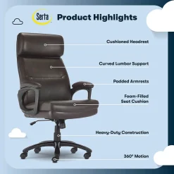Office Chairs*Serta Comfort Big & Tall Ergonomic Bonded Leather Swivel Executive Office Chair, Brown (CHR10131B)