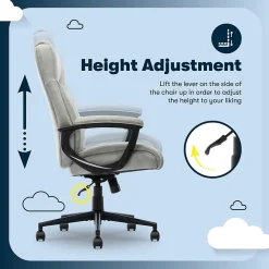 Office Chairs*Serta Comfort Eco Ergonomic Velvet Fabric Swivel Executive Chair, Light Grey (CCHR10006A)