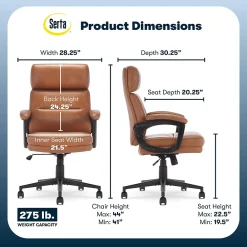 Office Chairs*Serta Comfort Ergonomic Bonded Leather Swivel Executive Chair, Cognac (CHR10130D)