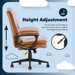 Office Chairs*Serta Comfort Modern Ergonomic Bonded Leather Swivel Executive Chair, Cognac (CHR10132D)