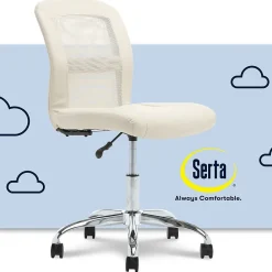 Office Chairs*Serta Essentials Armless Ergonomic Bonded Leather/Mesh Swivel Task Chair, (48740B) Cream
