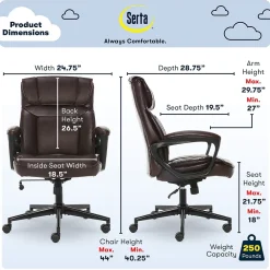 Ergonomic Chairs*Serta Hannah I Ergonomic Bonded Leather Swivel Executive Chair, (43670G) Biscuit