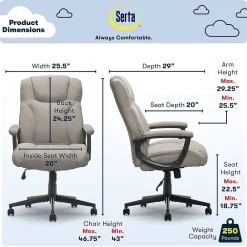 Ergonomic Chairs*Serta Hannah II Fabric Executive Chair, (43672D) Gray