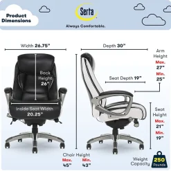 Office Chairs*Serta Lautner Ergonomic Bonded Leather Swivel Executive Chair, Black/Cream (44942)