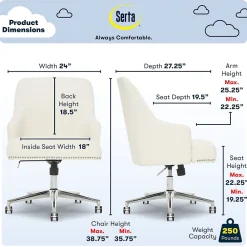 Office Chairs*Serta Leighton Fabric Home Office Chair, Ivory (48444)