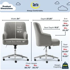 Office Chairs*Serta Leighton Fabric Home Office Chair, Medium Gray (48445)