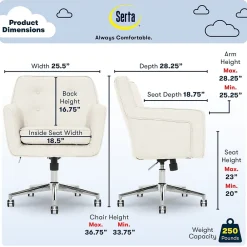 Ergonomic Chairs*Serta Style Ashland Fabric Swivel Computer and Desk Chair, (48372) Ivory