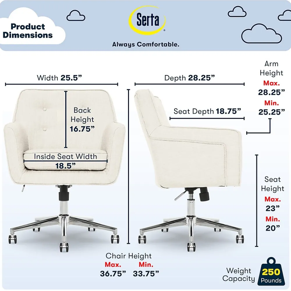 Ergonomic Chairs*Serta Style Ashland Fabric Swivel Computer and Desk Chair, (48372) Ivory