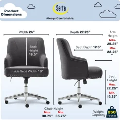 Office Chairs*Serta Style Leighton Fabric Swivel Home Office Chair, Graphite (47925B)