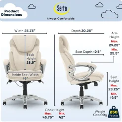Ergonomic Chairs*Serta Works Bryce Ergonomic Bonded Leather Swivel Executive Chair, (43807B) Cream