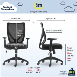Office Chairs*Serta Works Mesh Back Polyester Computer and Desk Chair, Black (CHR10021A)