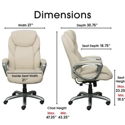 Office Chairs*Serta Works My Fit Ergonomic Bonded Leather Swivel Executive Chair, Ivory (48098A)