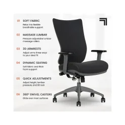 Office Chairs*Sharper Image Revive Shiatsu Ergonomic Mesh Swivel Massage Chair, Black (60097-BLK)