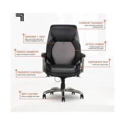 Office Chairs*Sharper Image S-600 Active Lumbar Ergonomic Bonded Leather Swivel Executive Massage Chair, (60098-BLK) Black