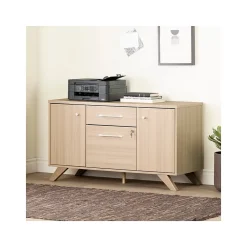 Storage Cabinets*South Shore Helsy 26.75" 2-Drawer Storage Credenza with 4 Shelves, Soft Elm (13301)