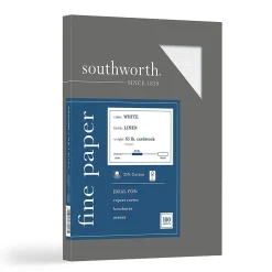Resume Paper*Southworth 8.5"W x 11"L Cover Paper, 65 lbs., Linen Finish, 100/Box (Z550CK)