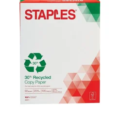 Copy Paper*Staples 30% Recycled 8.5" x 11" Copy Paper, 20 lbs., 92 Brightness, 500 Sheets/Ream, 5 Reams/Carton (51959-US)