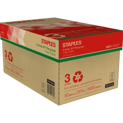 Copy Paper*Staples 30% Recycled 8.5" x 11" 3-Hole Punch Copy Paper, 20 lbs., 92 Brightness, 500/Ream,10 Reams/Carton (112370)