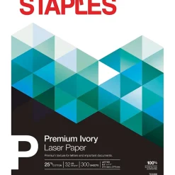 Multipurpose Paper*Staples 30% Recycled 8.5" x 11" Multipurpose Paper, 32 lbs., 100 Brightness, Ivory, 300/Pack (358C-STP)