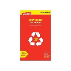 Copy Paper*Staples 30% Recycled Copy Paper, 8.5" x 14", 20 lbs., White, 500 Sheets/Ream, 10 Reams/Carton (112380)
