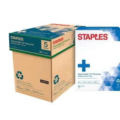 Multipurpose Paper*Staples 50% Recycled Heavyweight 8.5" x 11" Multipurpose Paper, 28 lbs., 96 Brightness, 500/Ream, 5 Reams/Carton (86058)
