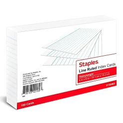 Index Cards*Staples ™ 4" x 6" Index Cards, Lined, White, 100/Pack (TR50985)