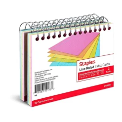 Index Cards*Staples ™ 3" x 5" Index Cards, Lined, Neon, 50 Cards/Pack, 2 Packs/Carton (TR50994)