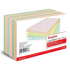Index Cards*Staples 4" x 6" Index Cards, Lined, Assorted Colors, 300/Pack (TR51000)