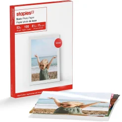 Photo Paper*Staples Basic Glossy Photo Paper, 8.5"W x 11"L, 100/Pack (19900/13607)