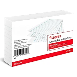 Index Cards*Staples Brand 3" x 5" Index Cards, Lined, White, 100/Pack (ST51013-CC)
