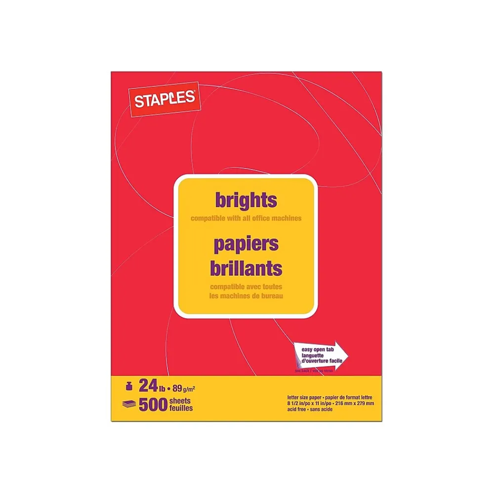 Multipurpose Paper*Staples Brights Multipurpose Paper, 24 lbs., 8.5" x 11", , 500/Ream (20104) Red