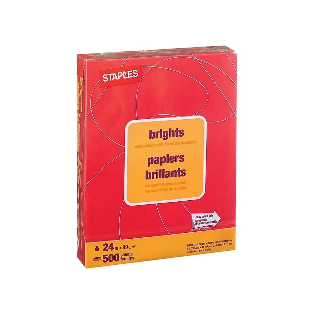 Multipurpose Paper*Staples Brights Multipurpose Paper, 24 lbs., 8.5" x 11", , 500/Ream (20104) Red