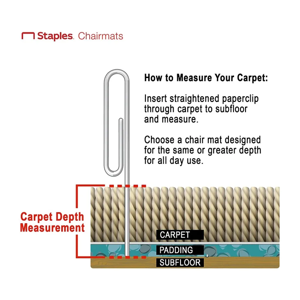 Chair Mats*Staples Carpet Chair Mat, 36" x 48", Designed for Low-Pile Carpet, Clear Vinyl (120031)