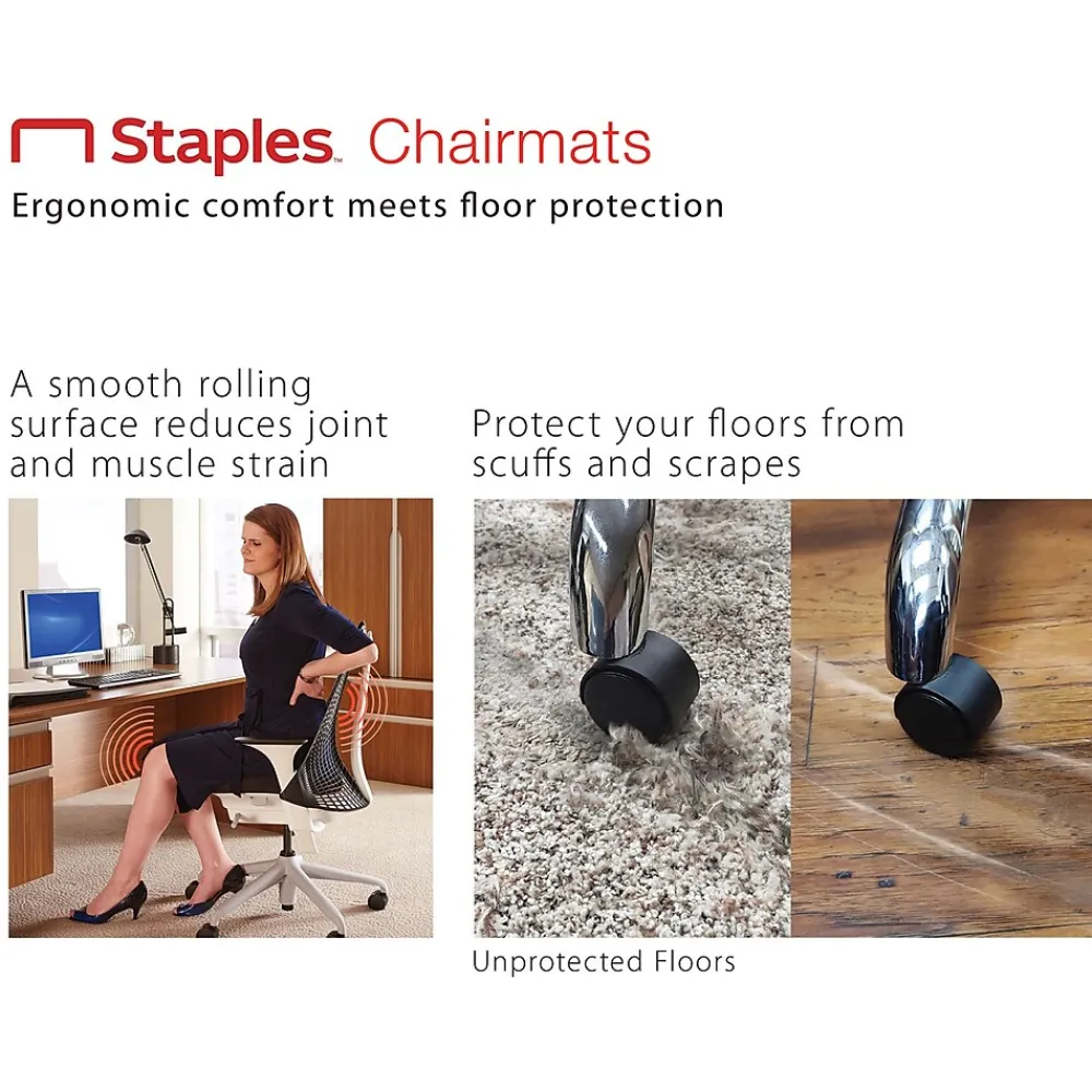 Chair Mats*Staples Carpet Chair Mat, 46" x 60", Designed for Low-Pile Carpet, Clear Vinyl (128304)