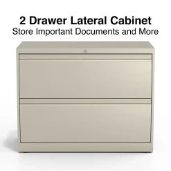 File Cabinets*Staples Commercial 2-Drawer Lateral File Cabinet, Letter/Legal Size, Lockable, 28.15"H x 36"W x 18.62"D, Putty (60921/17450)