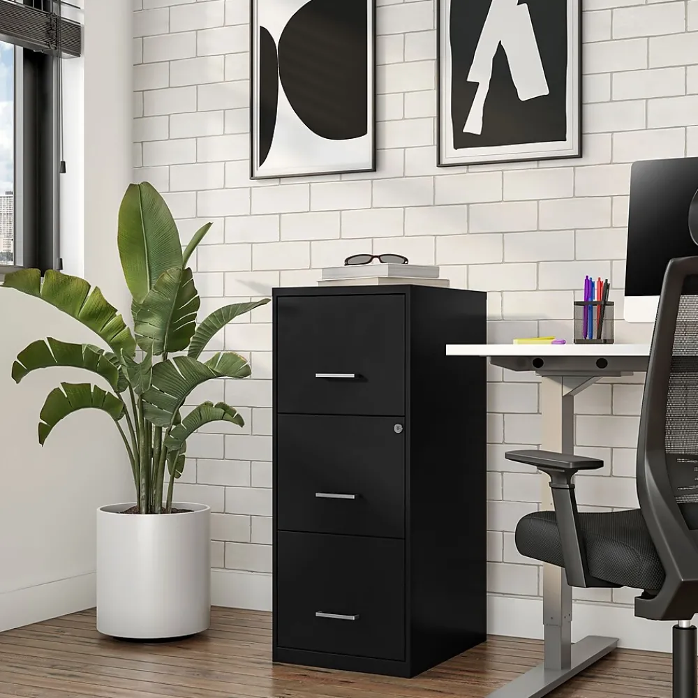 File Cabinets*Staples 3-Drawer Vertical File Cabinet, Letter Size, Lockable, 34.9"H x 14.3"W x 18.9"D, Black (ST52151-CC)