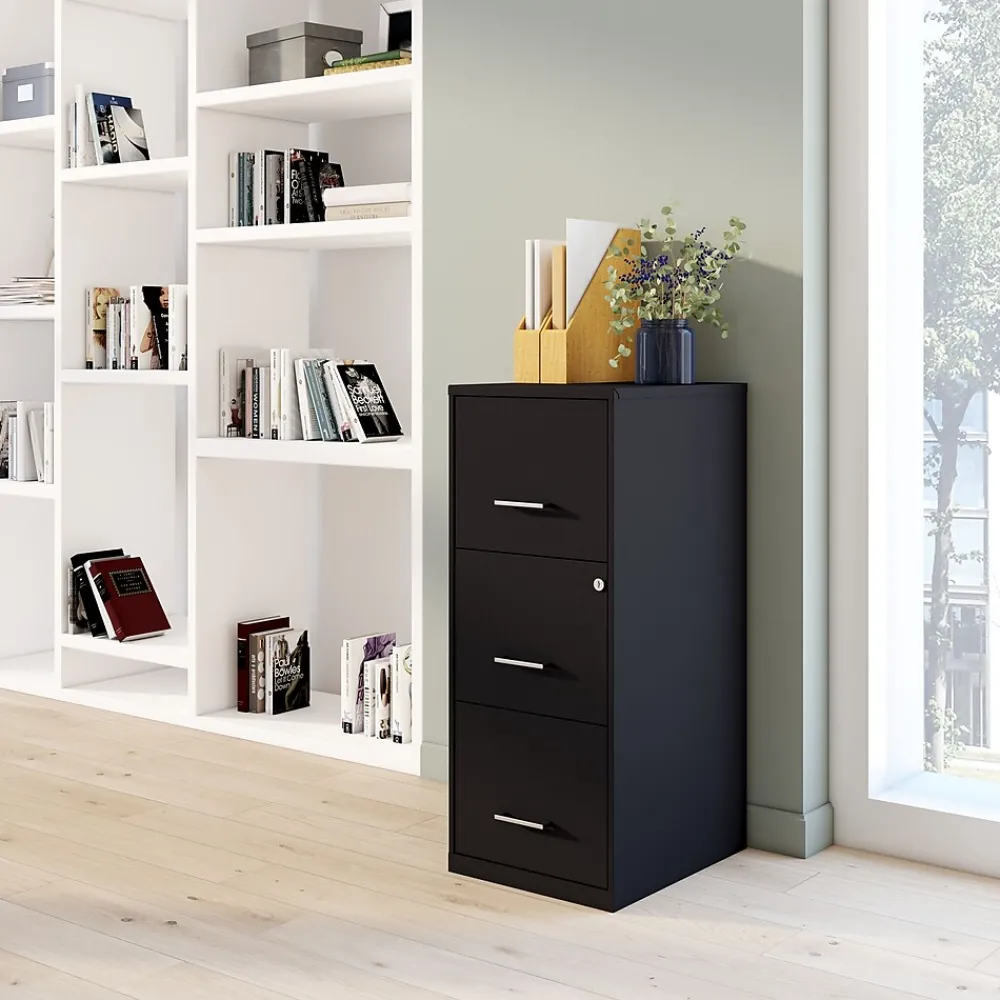 File Cabinets*Staples 3-Drawer Vertical File Cabinet, Letter Size, Lockable, 34.9"H x 14.3"W x 18.9"D, Black (ST52151-CC)