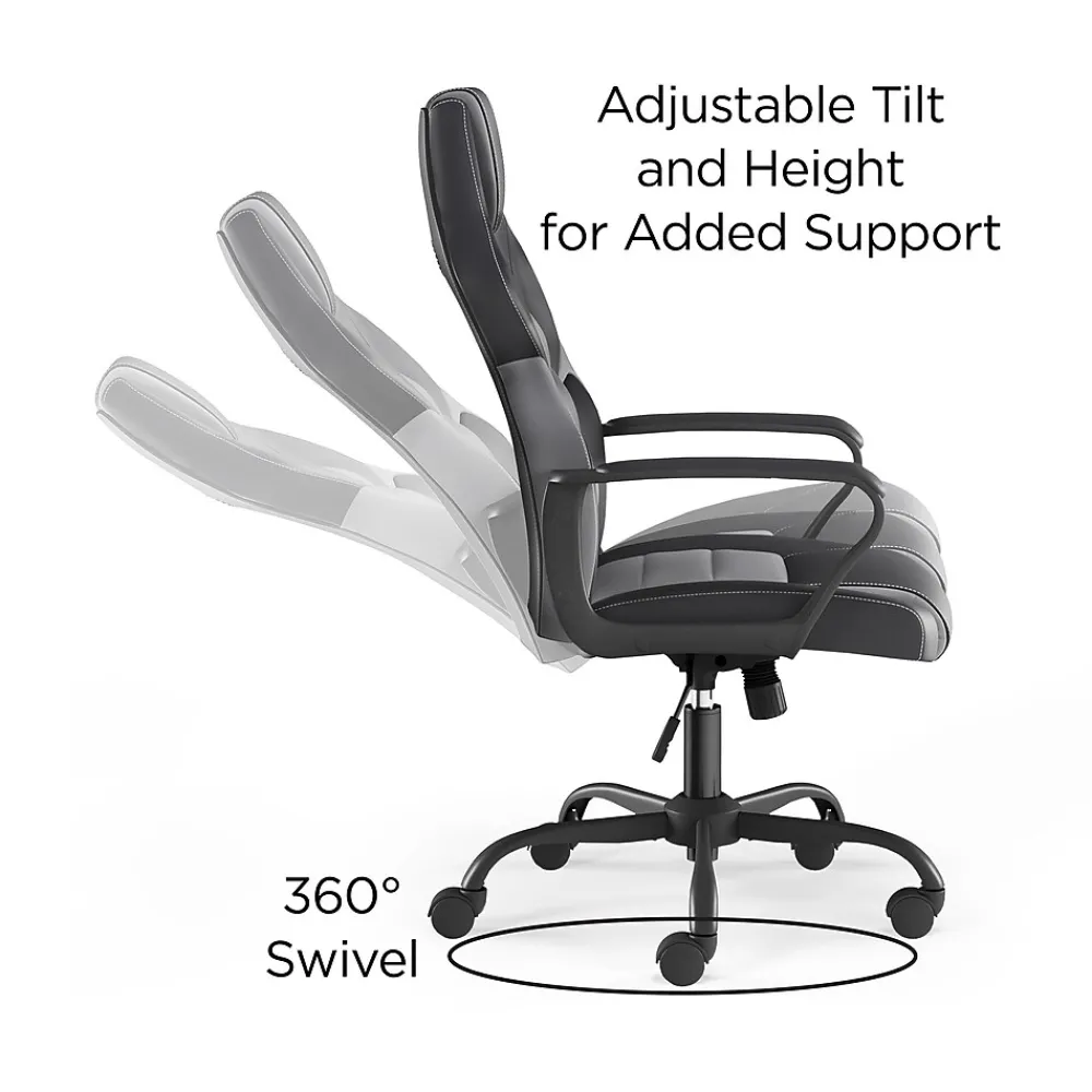 Gaming Chairs*Emerge Staples Vector Luxura Faux Leather Gaming Chair, Black & Gray (61108)