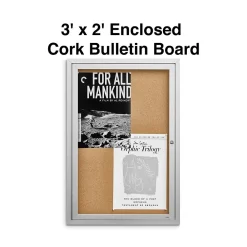 Bulletin*Staples Enclosed Cork Display Board, Aluminum Frame, 3' x 2' (ST61261)