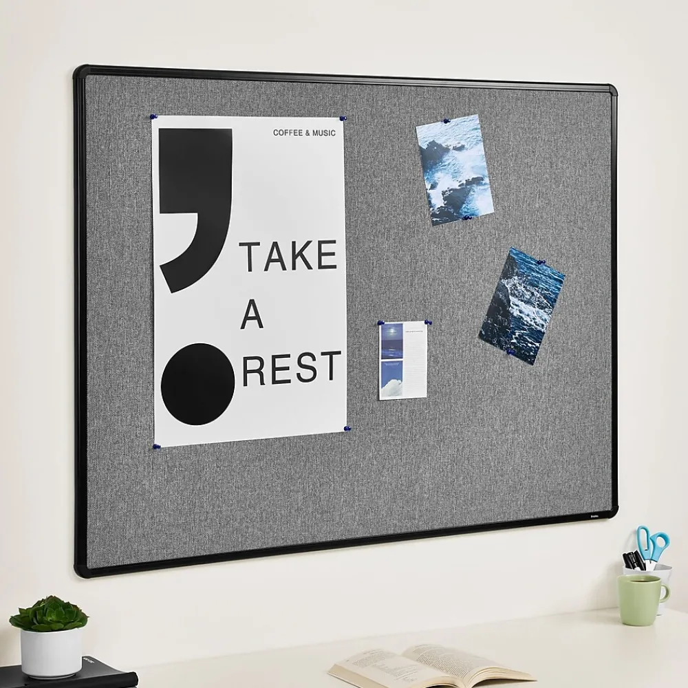 Bulletin*Staples Fabric Bulletin Board, Black Frame, 4' x 3' (ST61264)