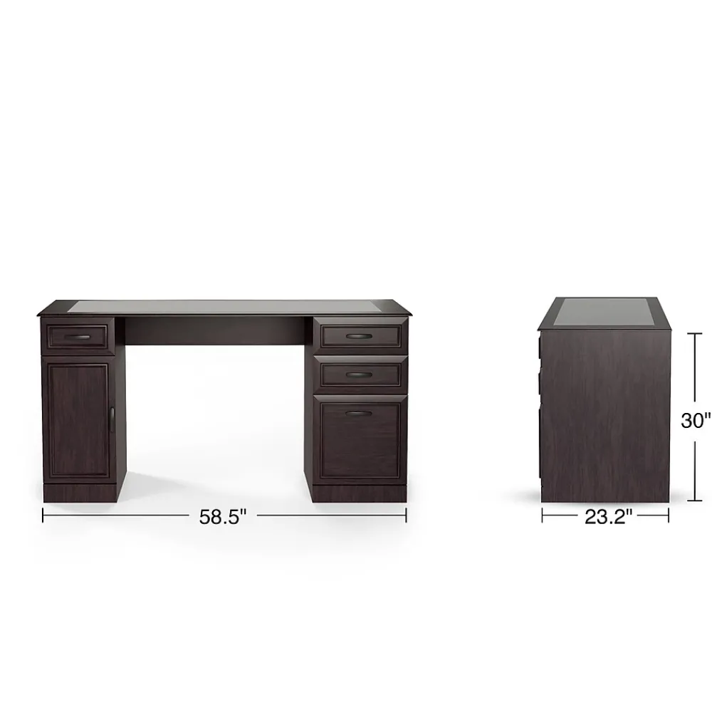 Computer Desks*Staples Kendall Park 58.5"W Double Pedestal Desk, Cherry (52105)