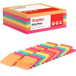 Sticky Notes*Staples Notes, 3" x 3", Pool Party Collection, 100 Sheet/Pad, 24 Pads/Pack (S-33BR24)