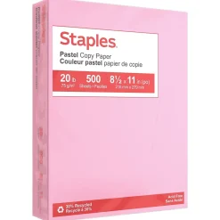 Multipurpose Paper*Staples Pastel 30% Recycled Color Copy Paper, 20 lbs., 8.5" x 11", , 500/Ream (14779) Pink