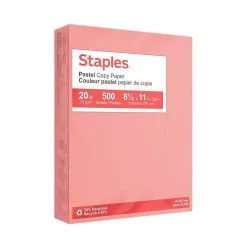 Multipurpose Paper*Staples Pastel 30% Recycled Color Copy Paper, 20 lbs., 8.5" x 11", , 500/Ream (14783) Salmon