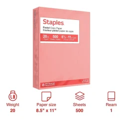 Multipurpose Paper*Staples Pastel 30% Recycled Color Copy Paper, 20 lbs., 8.5" x 11", , 500/Ream (14783) Salmon