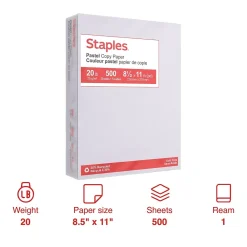 Multipurpose Paper*Staples Pastel 30% Recycled Color Copy Paper, 20 lbs., 8.5" x 11", , 500/Ream (14785) Gray